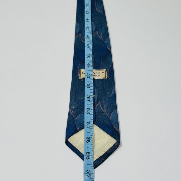 Vintage Givenchy Blue Gradient Geometric Leaf Tie Necktie Silk - Picture 7 of 7